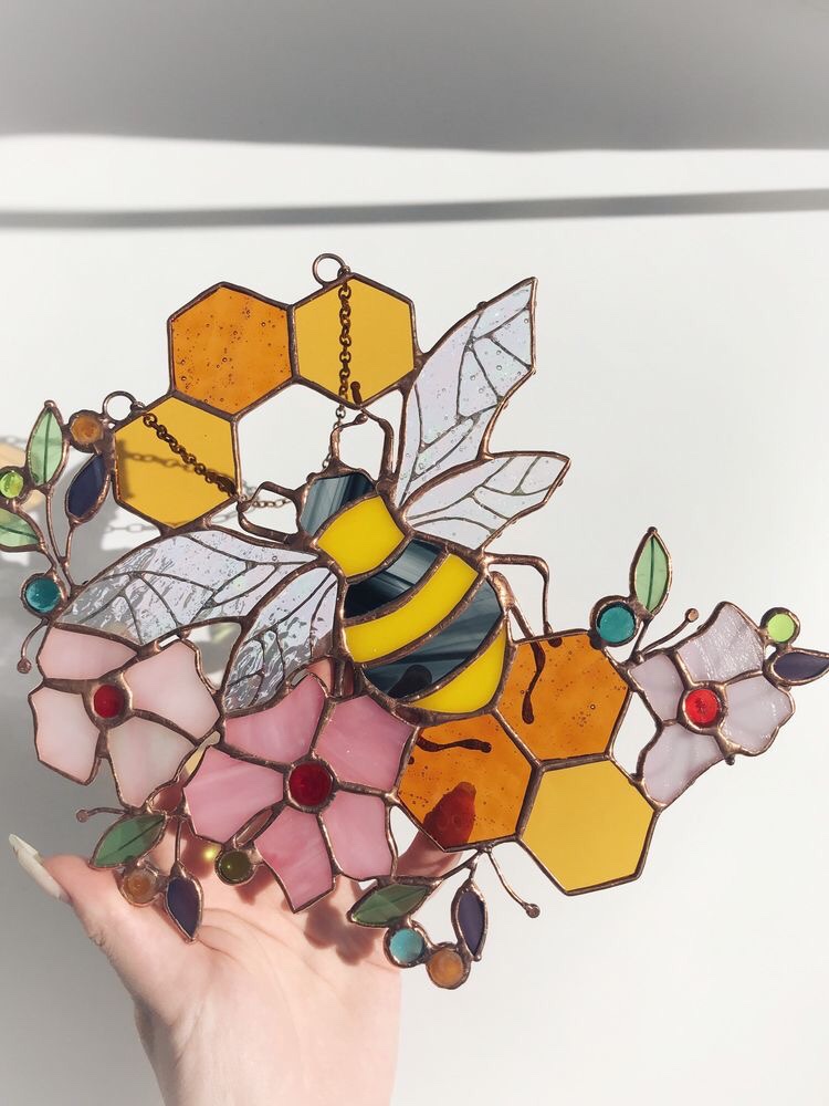Honeycomb stained glass suncatcher